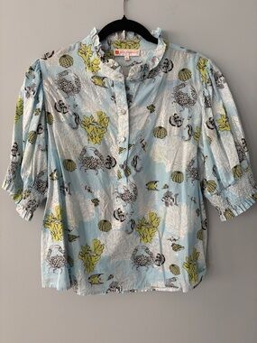 Jude Connally cotton ruffle ocean print blouse